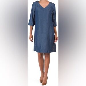 Anne Klein Blue Denim Apparel Dark Wash Chambray Tencel Dress 14